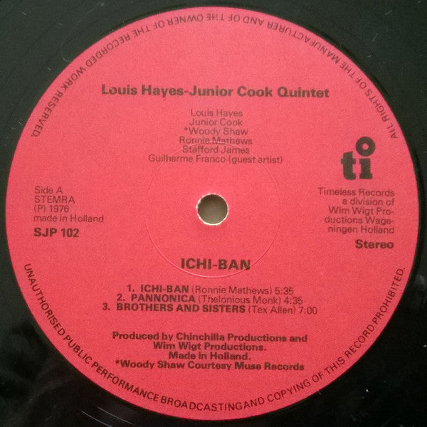 Louis Hayes, Junior Cook, Woody Shaw, Ronnie Mathews, Stafford James, Guilherme Franco ~ Ichi-Ban (Vinyl) - Djungel & Jazz