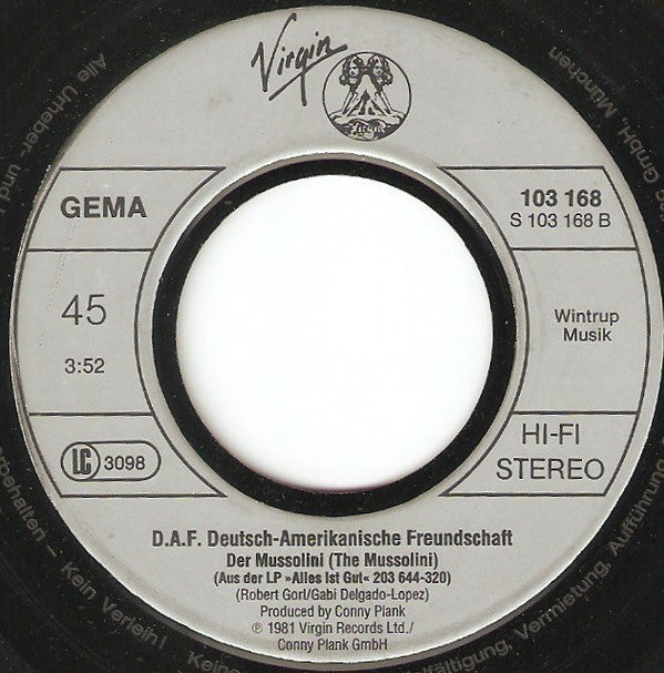 Deutsch Amerikanische Freundschaft ~ Als Wär's Das Letzte Mal / Der Mussolini (Vinyl) - Djungel & Jazz