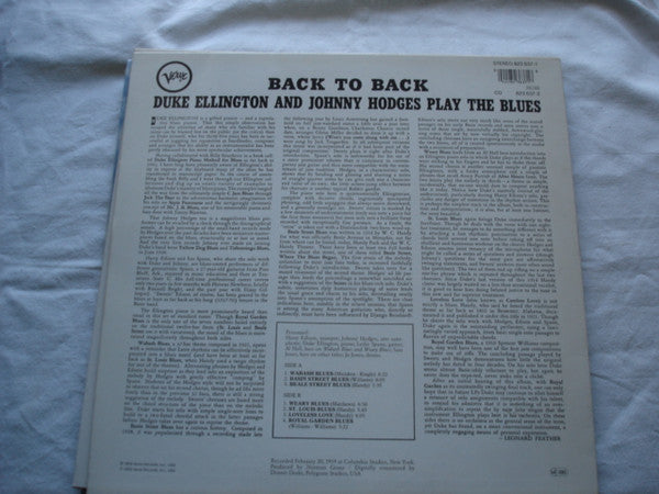 Duke Ellington & Johnny Hodges : Back To Back (Duke Ellington And Johnny Hodges Play The Blues) (LP, Album)