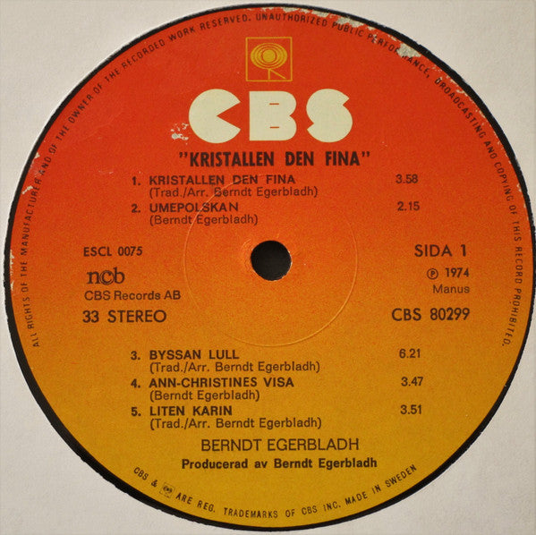 Berndt Egerbladh ~ Kristallen Den Fina (Vinyl) - Djungel & Jazz