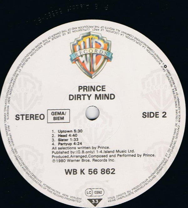 Prince : Dirty Mind (LP, Album, RE)