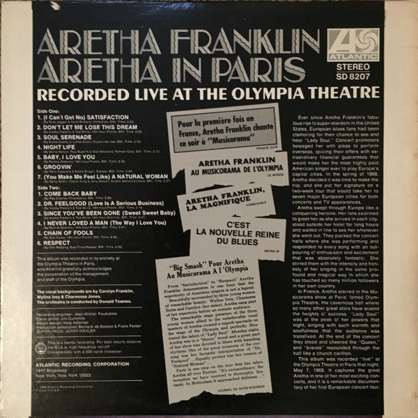 Aretha Franklin ~ Aretha In Paris (Vinyl) - Djungel & Jazz