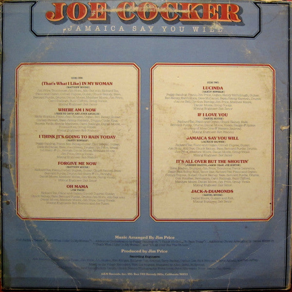 Joe Cocker ~ Jamaica Say You Will (Vinyl) - Djungel & Jazz
