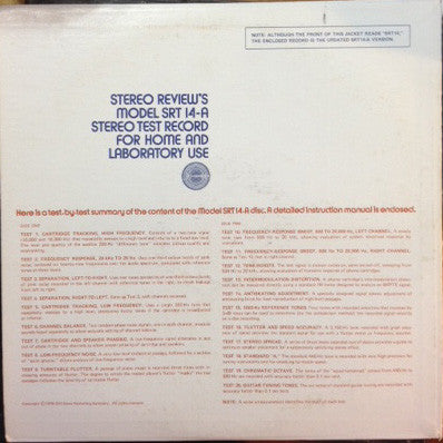 Unknown Artist ~ Stereo Test Record - Model SRT 14-A (For Home And Laboratory) (Vinyl) - Djungel & Jazz