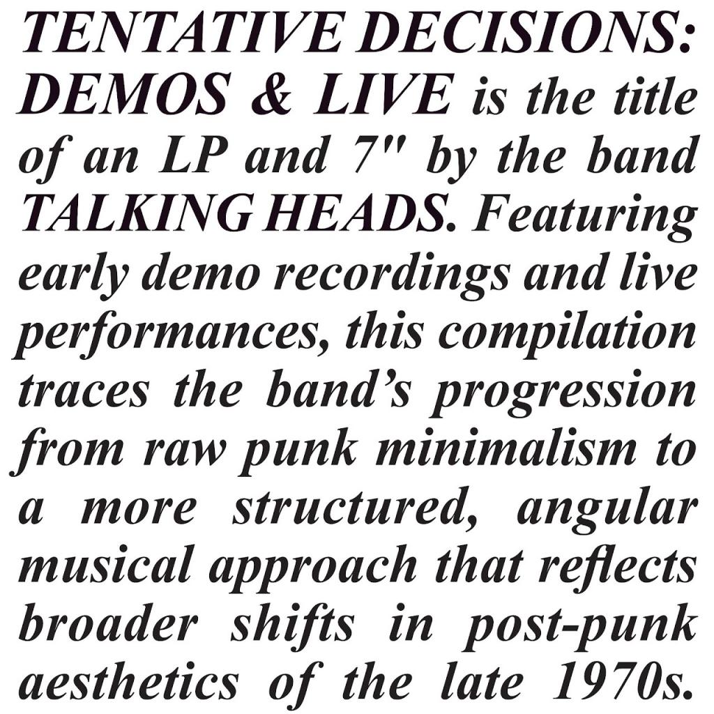 Talking Heads ~ Tentative Decisions: Demos & Live (Vinyl) - Djungel & Jazz
