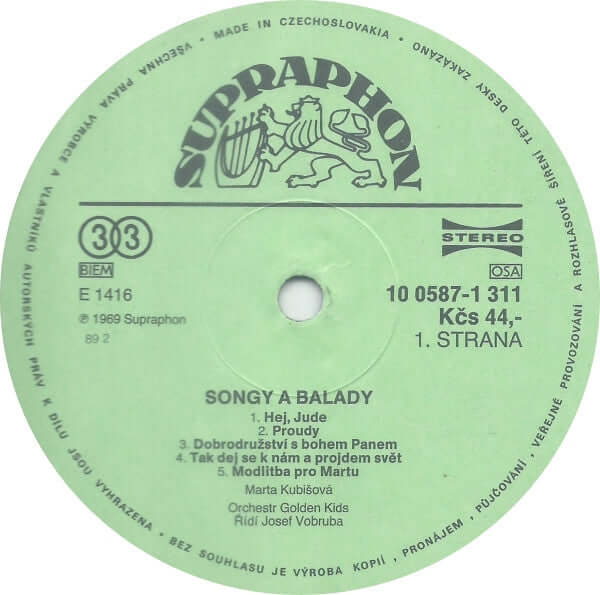Marta Kubišová : Songy A Balady (LP, Album, RE)