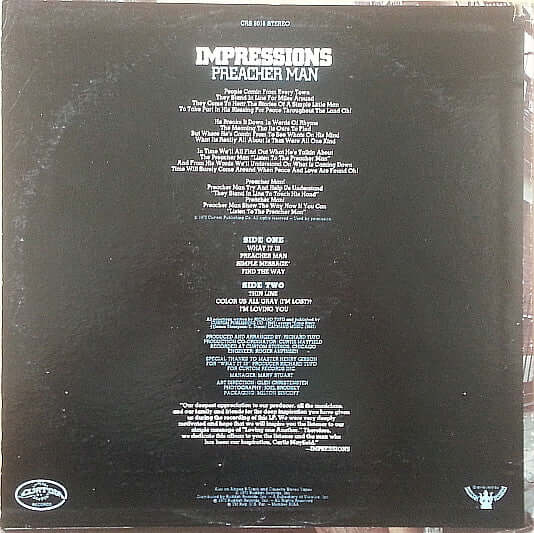 Impressions* : Preacher Man (LP, Album, Son)