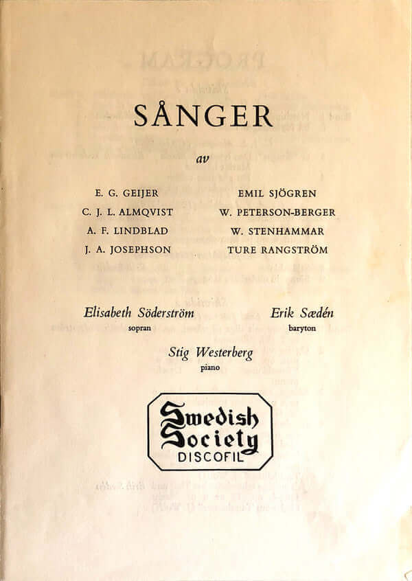 Elisabeth Söderström, Erik Saedén : Sånger av Geijer, Almqvist, Stenhammar (2xLP, Mono)