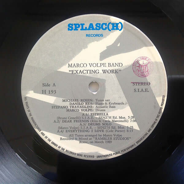 Marco Volpe Band – Michael Rosen, Danilo Rea, Stefano Travaglini  ~ Exacting Work (Vinyl) - Djungel & Jazz