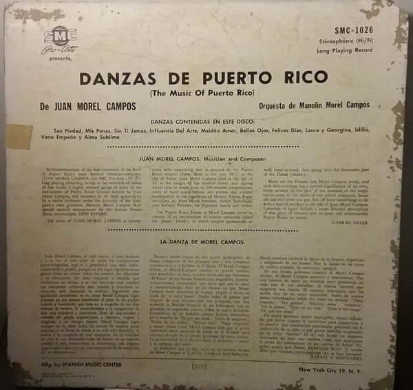 Manolin Morel Campos Y Su Orquesta ~ Danzas De Puerto Rico De Juan Morel Campos (The Music Of Puerto Rico) (Vinyl) - Djungel & Jazz