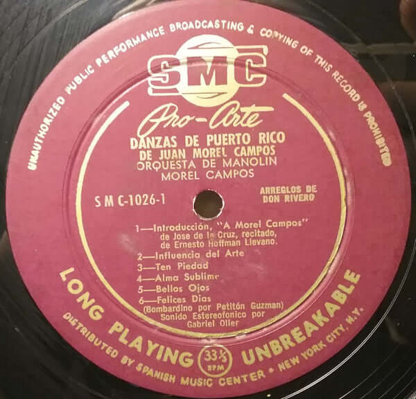 Manolin Morel Campos Y Su Orquesta ~ Danzas De Puerto Rico De Juan Morel Campos (The Music Of Puerto Rico) (Vinyl) - Djungel & Jazz