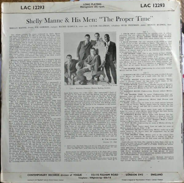 Shelly Manne & His Men : The Proper Time (LP, Album, Mono)