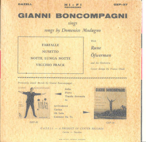 Gianni Boncompagni ~ Sings Modugno (Vinyl) - Djungel & Jazz