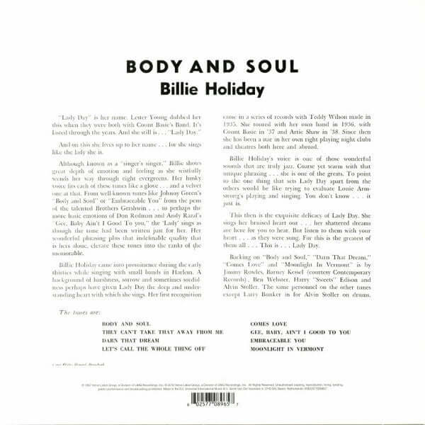 Billie Holiday ~ Body And Soul (Vinyl) - Djungel & Jazz