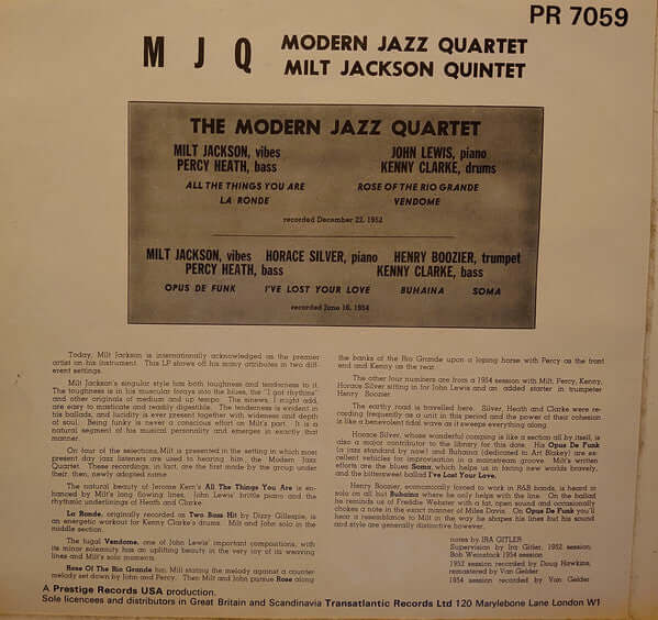 The Modern Jazz Quartet / Milt Jackson Quintet : Modern Jazz Quartet / Milt Jackson Quintet (LP, Comp, RE, RM)