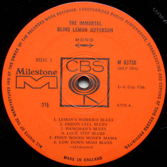 Blind Lemon Jefferson ~ The Immortal Blind Lemon Jefferson (Vinyl) - Djungel & Jazz
