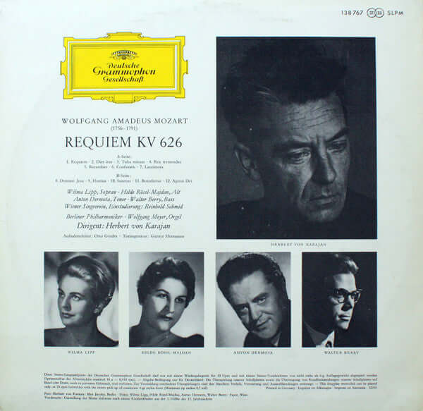 Wolfgang Amadeus Mozart ‧ Wilma Lipp ‧ Hilde Rössel-Majdan ‧ Anton Dermota ‧ Walter Berry ‧ Wiener Singverein ‧ Berliner Philharmoniker ‧ Dirigent: Herbert von Karajan : Requiem KV 626 (LP)