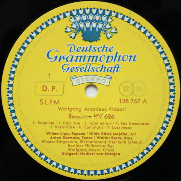 Wolfgang Amadeus Mozart ‧ Wilma Lipp ‧ Hilde Rössel-Majdan ‧ Anton Dermota ‧ Walter Berry ‧ Wiener Singverein ‧ Berliner Philharmoniker ‧ Dirigent: Herbert von Karajan : Requiem KV 626 (LP)
