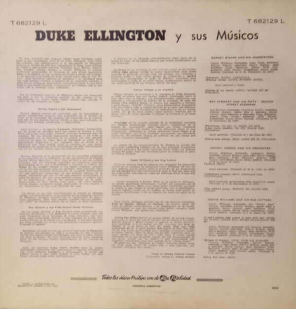 Duke Ellington Y Sus Musicos Rex Stewart, Barney Bigard, Cootie Williams, Johnny Hodges ~ Duke Ellington Y Sus Músicos (Vinyl) - Djungel & Jazz
