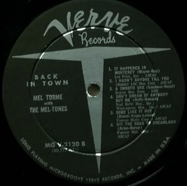Mel Tormé with The The Mel-Tones : Back In Town (LP, Album, Mono)