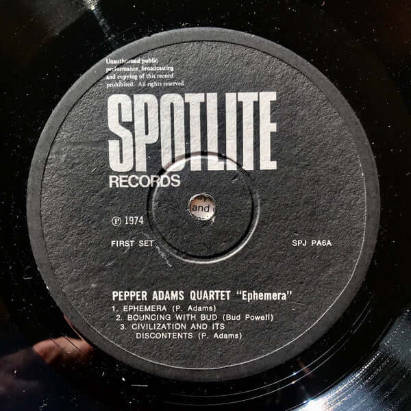 Pepper Adams Quartet ~ Ephemera (Vinyl) - Djungel & Jazz
