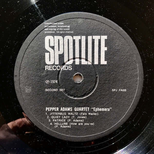 Pepper Adams Quartet ~ Ephemera (Vinyl) - Djungel & Jazz