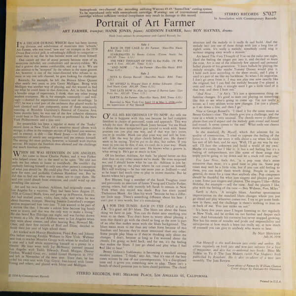 Art Farmer : Portrait Of Art Farmer (LP, Album, Dar)
