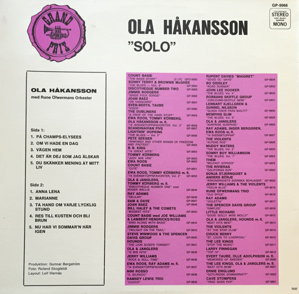 Ola Håkansson Med Rune Öfwermans Orkester ~ Ola Solo (Vinyl) - Djungel & Jazz
