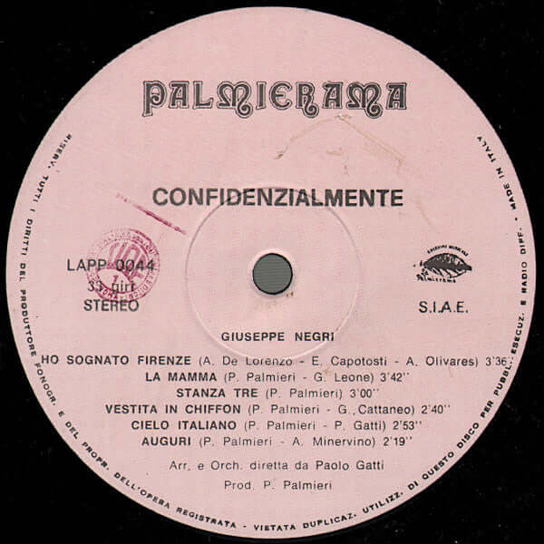 Giuseppe Negri : Confidenzialmente (LP, Album)