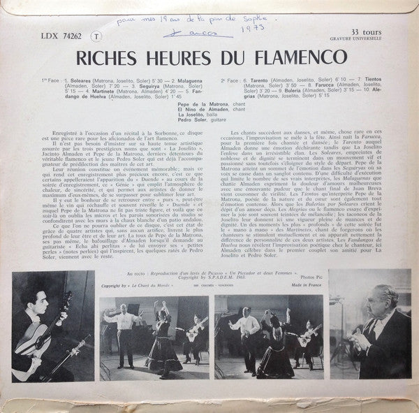La Joselito, El Niño De Almaden, Pepe De La Matrona, Pedro Soler ~ Riches Heures Du Flamenco (Vinyl) - Djungel & Jazz