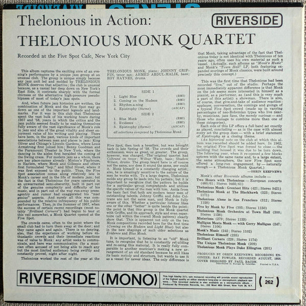 The Thelonious Monk Quartet With Johnny Griffin : Thelonious In Action (LP, Album, Mono, RE, Inc)
