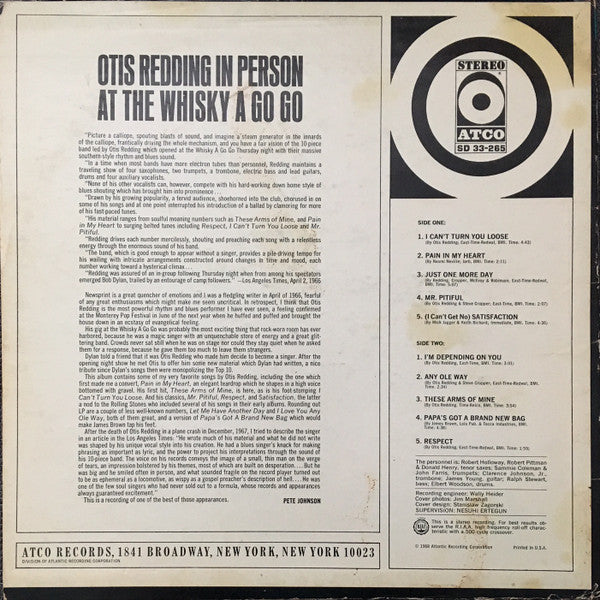 Otis Redding : In Person At The Whisky A Go Go (LP, Album, MGM)