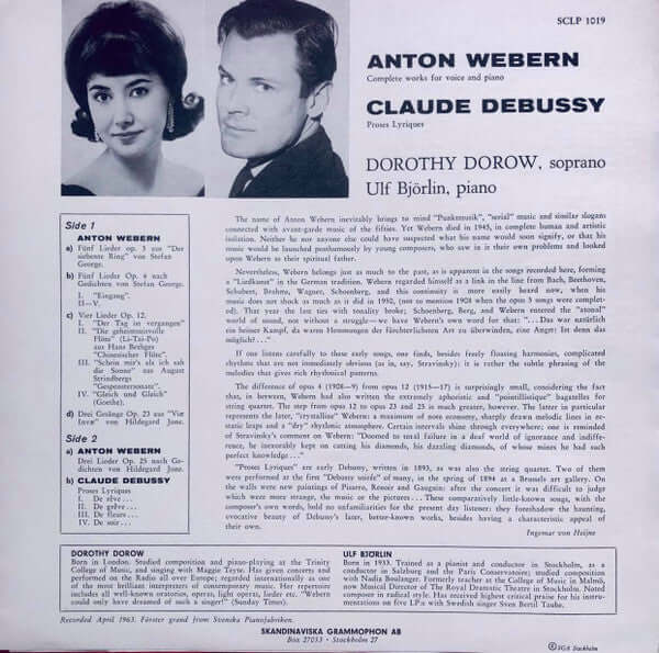 Dorothy Dorow / Ulf Björlin - Anton Webern / Claude Debussy : Webern: Complete Works For Voice And Piano / Debussy: Proses Lyriques (LP, Album)