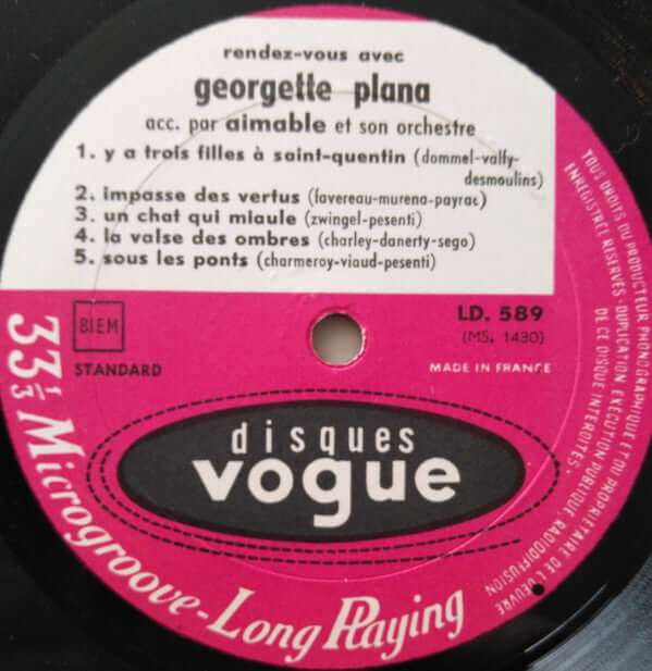 Georgette Plana : Rendez-Vous Avec Georgette Plana (10", Album, Mono)