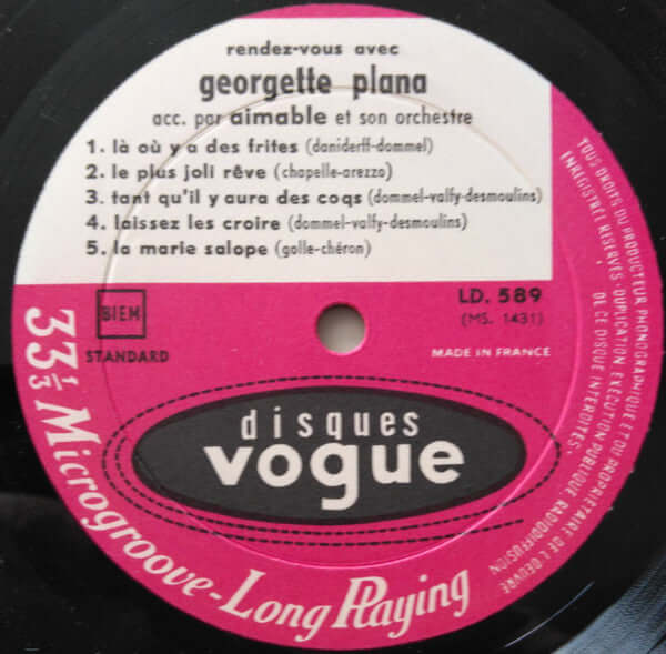 Georgette Plana : Rendez-Vous Avec Georgette Plana (10", Album, Mono)