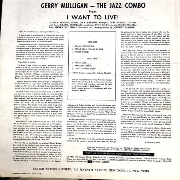 Gerry Mulligan : The Jazz Combo From "I Want To Live!" (LP, Album, Mono, Mic)