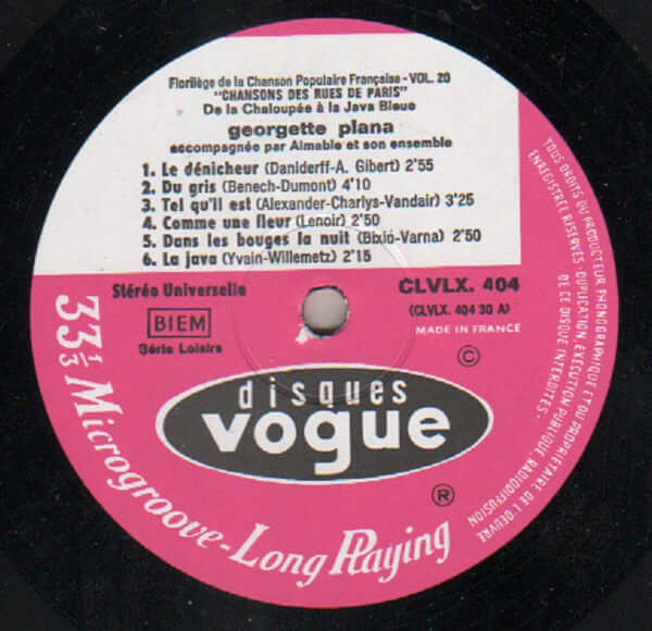 Georgette Plana ~ Chansons Des Rues De Paris (Vinyl) - Djungel & Jazz