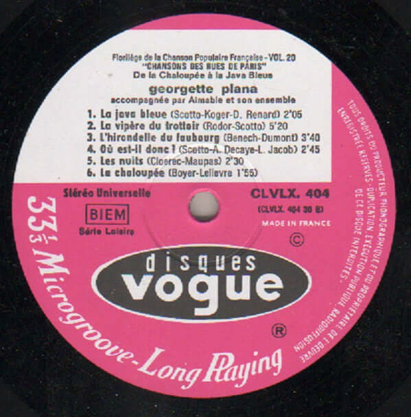 Georgette Plana ~ Chansons Des Rues De Paris (Vinyl) - Djungel & Jazz