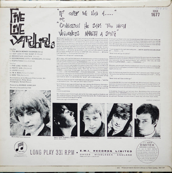The Yardbirds : Five Live Yardbirds (LP, Album, Mono)