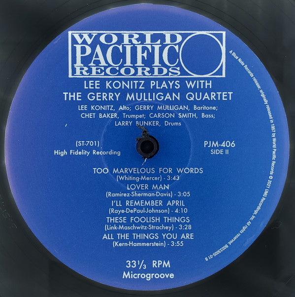 Lee Konitz Plays With The Gerry Mulligan Quartet ~ Lee Konitz Plays With The Gerry Mulligan Quartet (Vinyl) - Djungel & Jazz