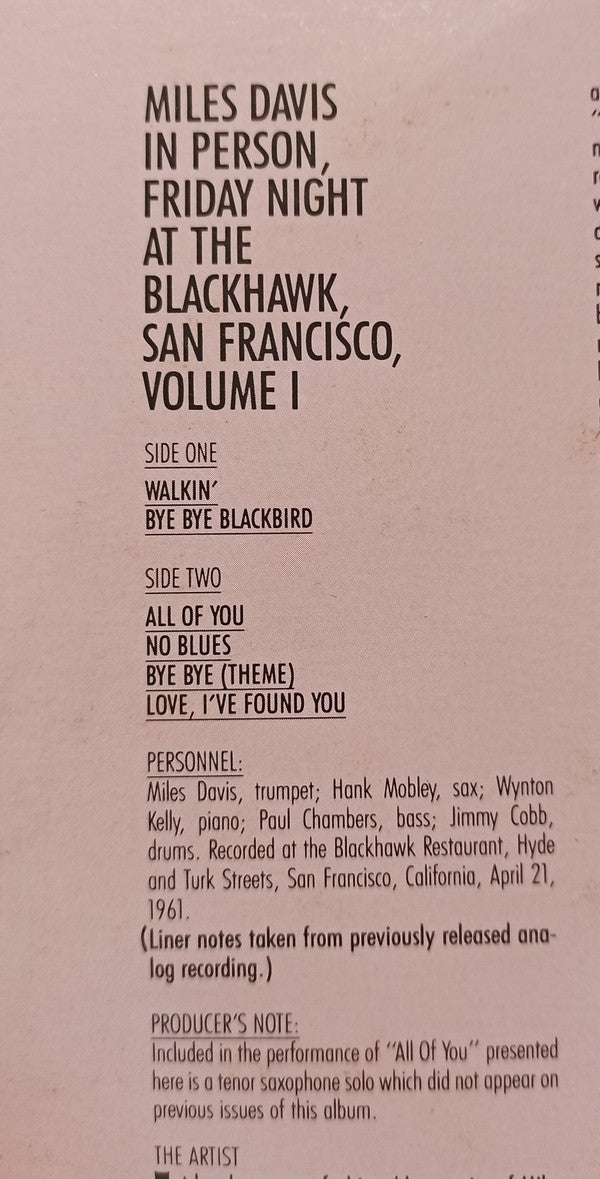 Miles Davis : In Person, Friday Night At The Blackhawk, San Francisco, Volume 1 (LP, Album, RE, RM)
