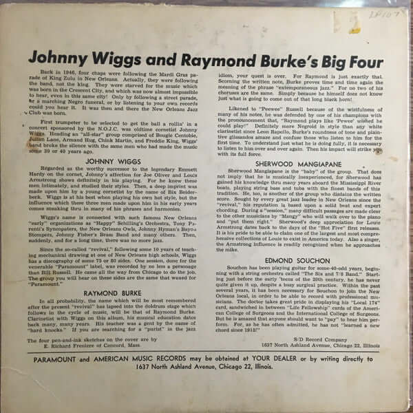 Johhny Wiggs And Raymond Burke's Big Four : Wiggs-Burke Big 4 (10", Album, Red)