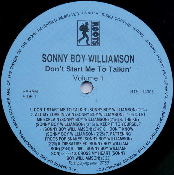 Sonny Boy Williamson (2) : Don't Start Me To Talkin' (Volume 1) (LP, Comp, RM)