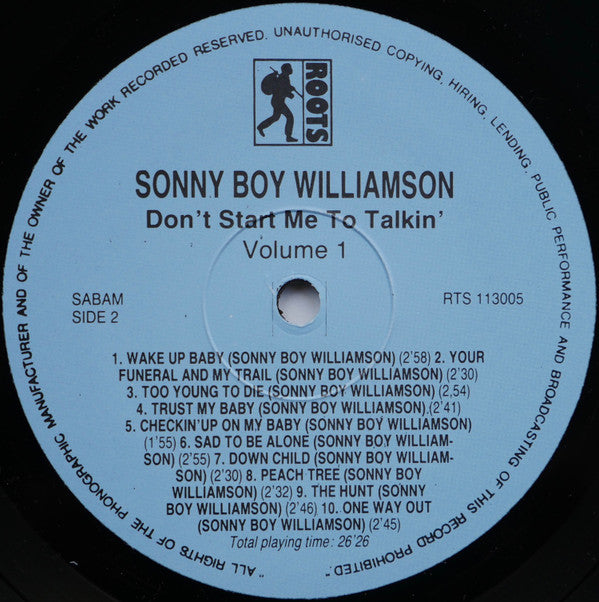 Sonny Boy Williamson (2) : Don't Start Me To Talkin' (Volume 1) (LP, Comp, RM)