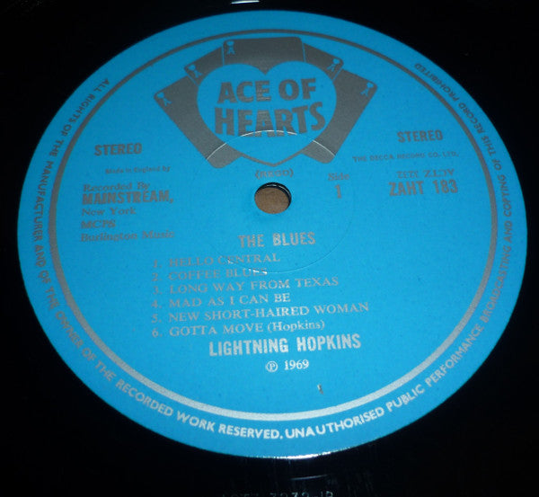 Lightnin' Hopkins : The Blues (LP, Album, Comp, RE)