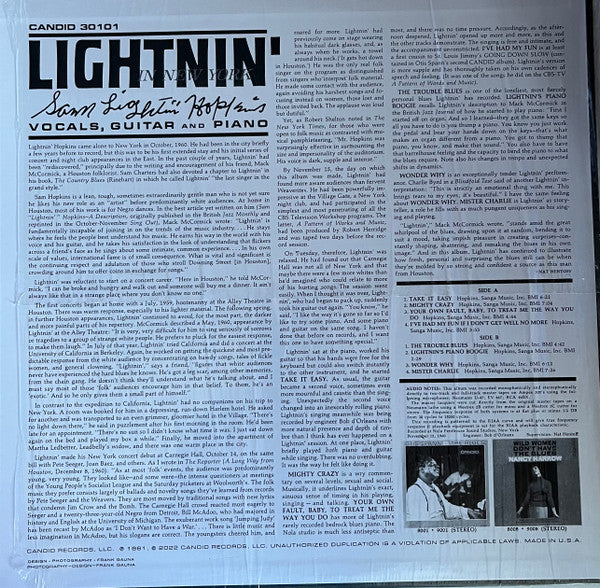 Sam Lightnin' Hopkins* : Lightnin' In New York (LP, Album, RE, RM, 180)