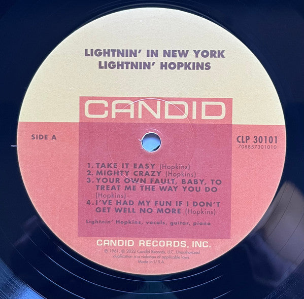 Sam Lightnin' Hopkins* : Lightnin' In New York (LP, Album, RE, RM, 180)
