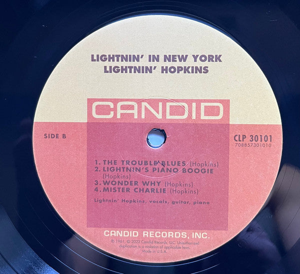 Sam Lightnin' Hopkins* : Lightnin' In New York (LP, Album, RE, RM, 180)