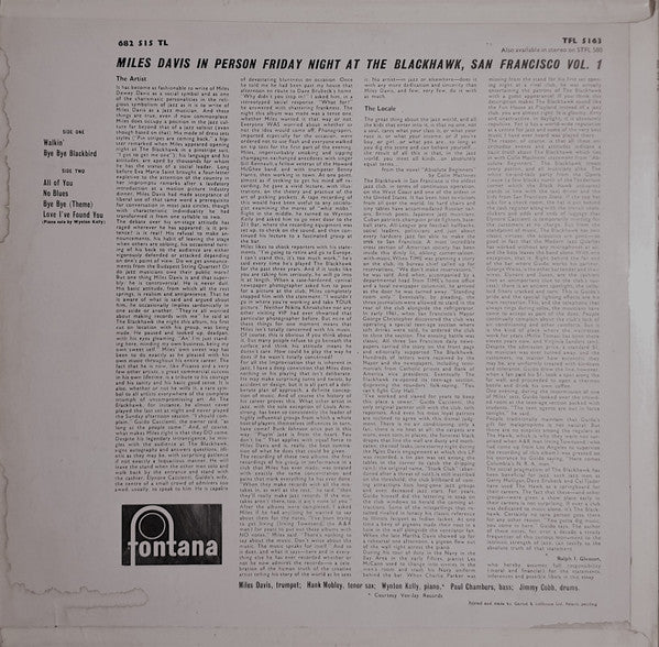Miles Davis : In Person, Friday Night At The Blackhawk, San Francisco, Volume I (LP, Album, Mono)