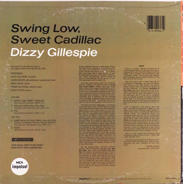 Dizzy Gillespie : Swing Low, Sweet Cadillac (LP, Album, RE)